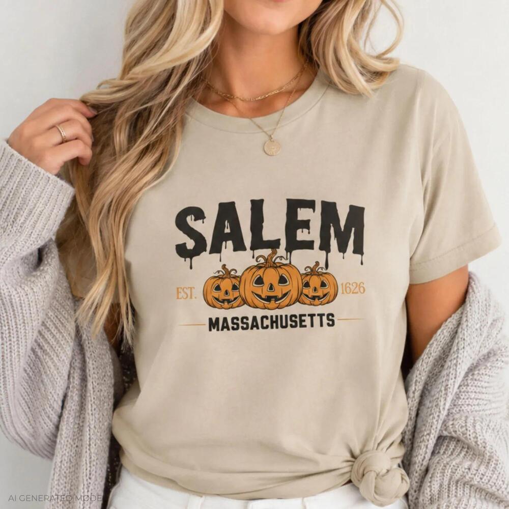 S Salem Massachusetts Shirt Retro Halloween Shirt Pumpkin Tee Spooky Witch